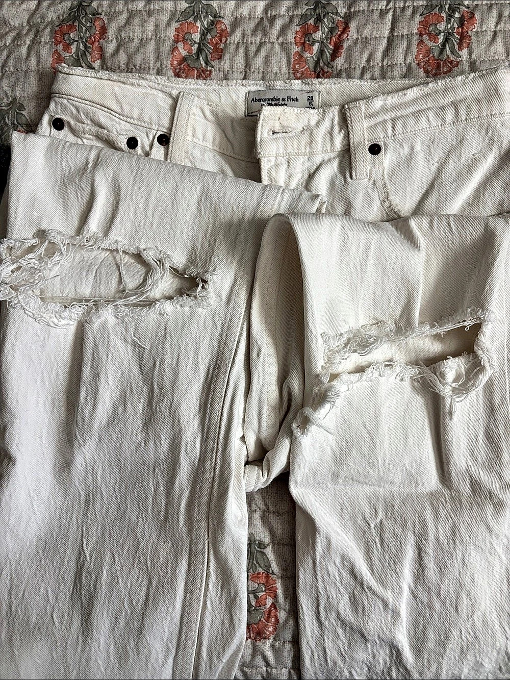 Abercrombie & Fitch The '90s Straight Ultra High Rise Jeans White Waist 28 Long - Picture 2 of 3